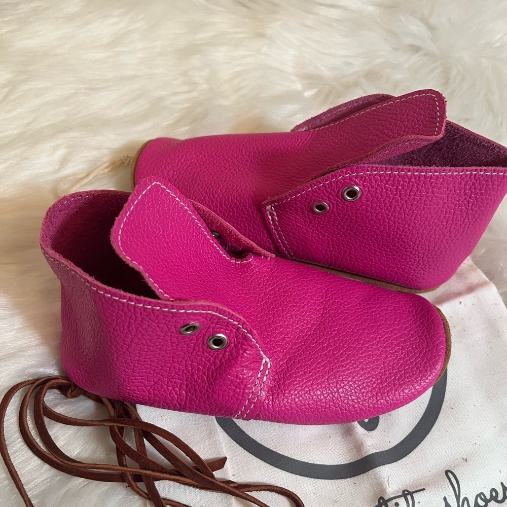 New Mon Petit Oxford Barbie Pink Leather Soft Sole Shoes - Picture 3 of 6